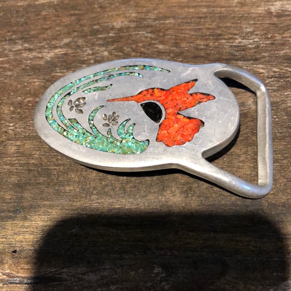 Vintage Pewter Hummingbird Belt Buckle